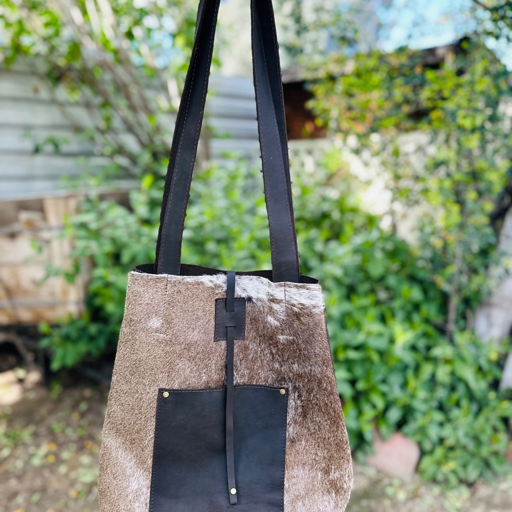 Brown Cowhide Leather Tote Bag